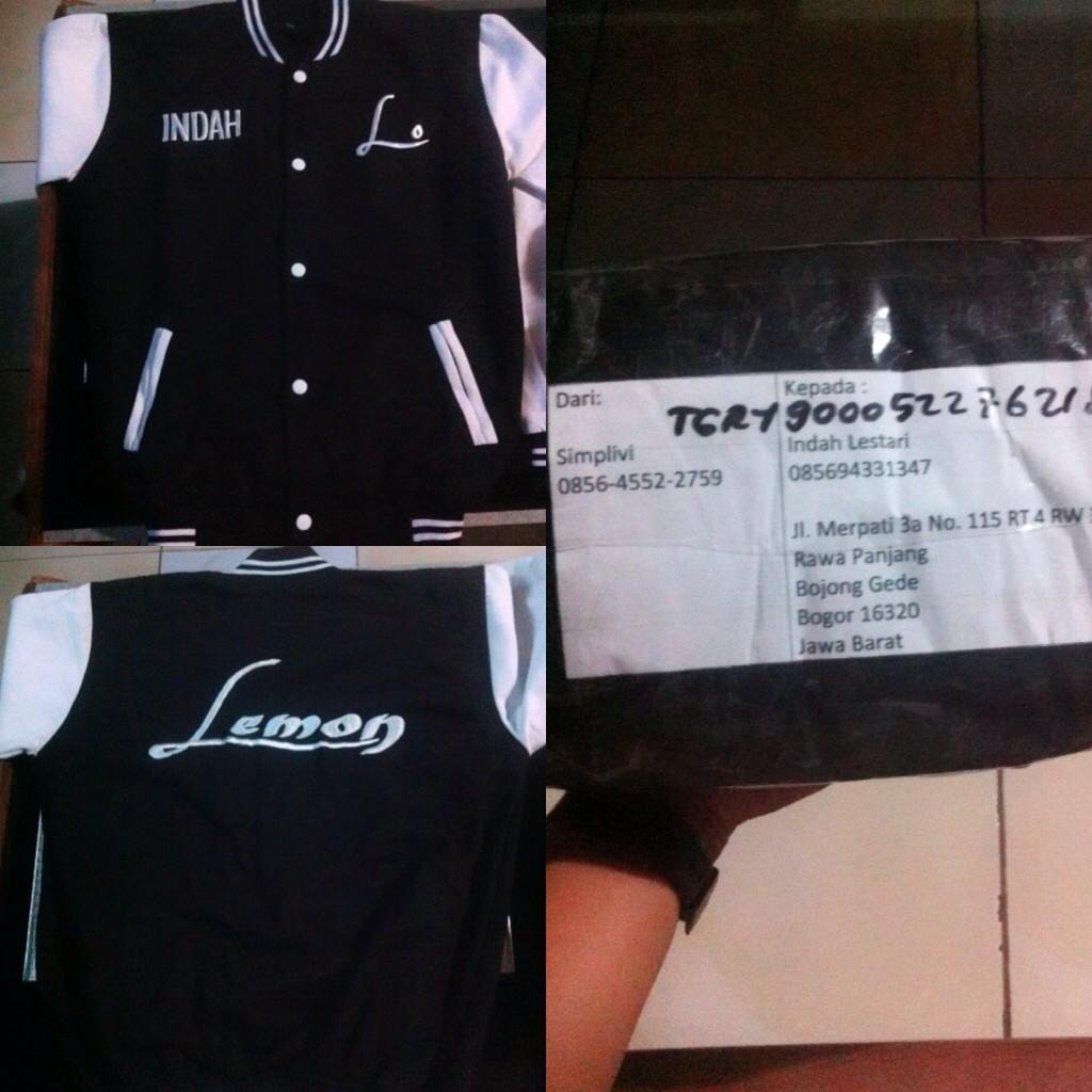 jaket varsity hitam putih bordir Indah