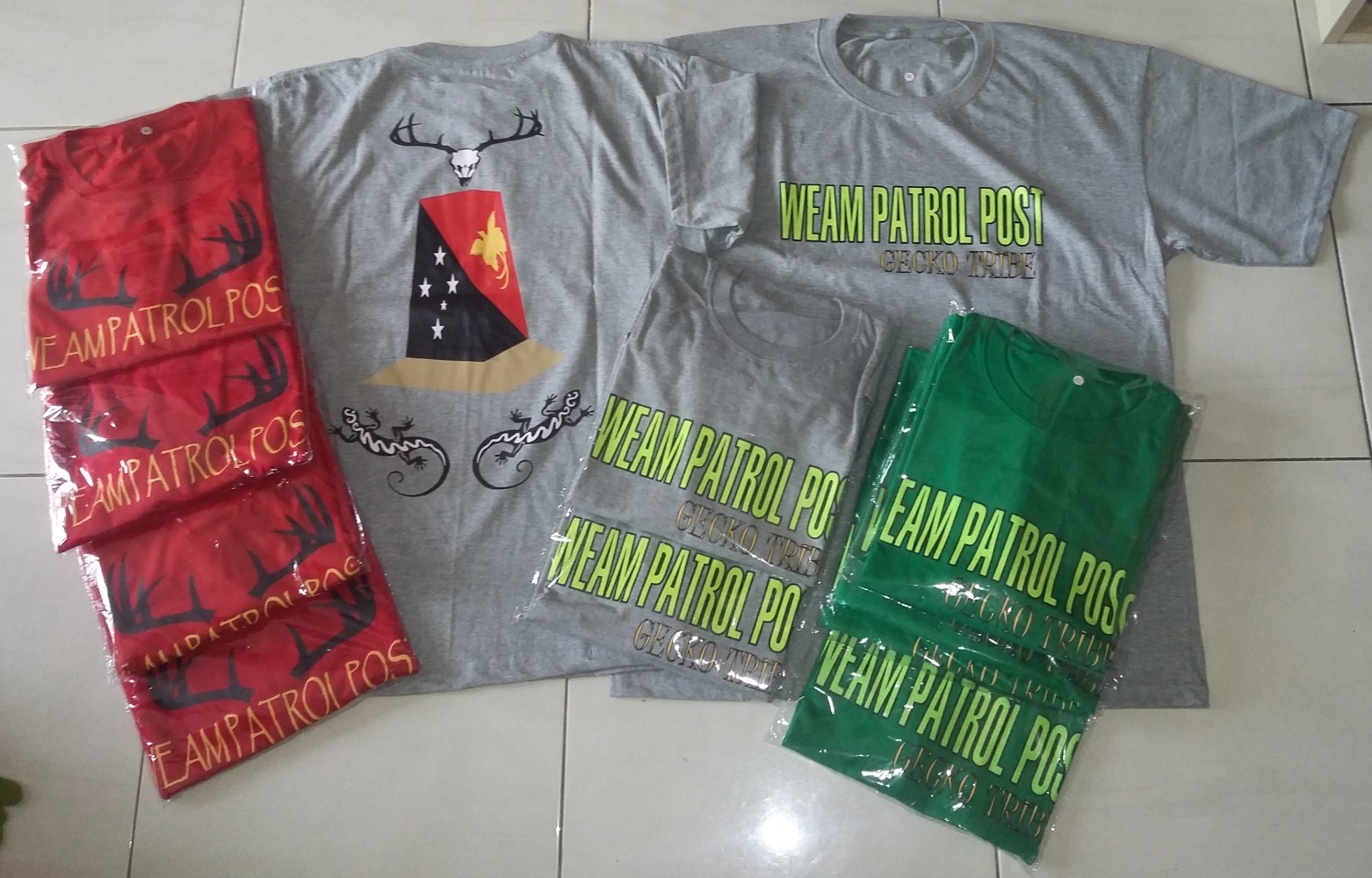 kaos komunitas weam patrol post merah abu misty hijau fuji lengan pendek sablon rubber