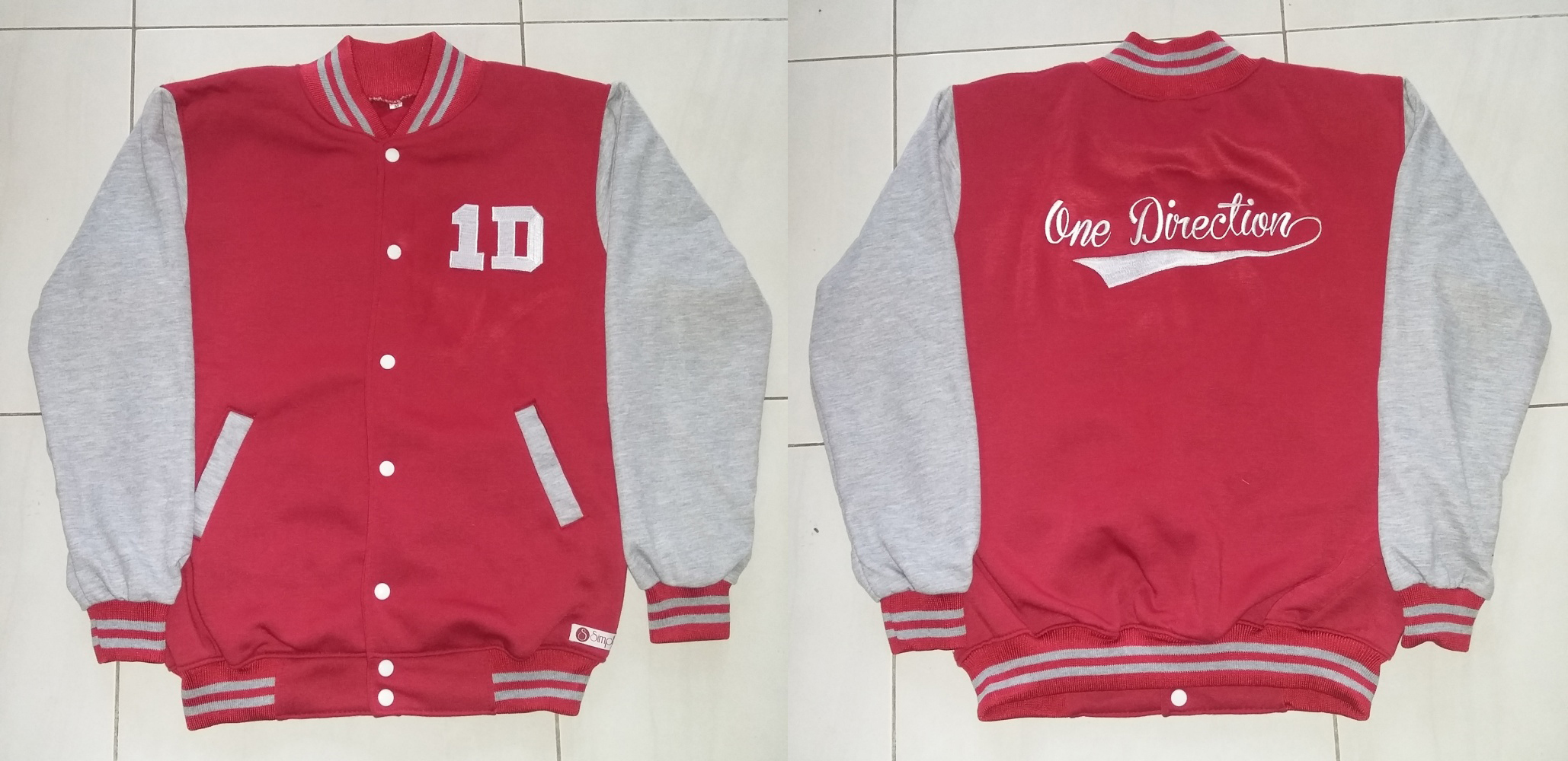 jaket baseball satuan 1d one direction merah abu misty muda bordir